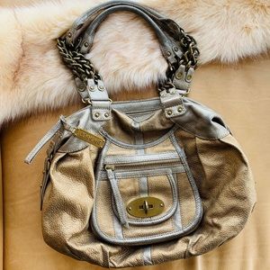Lockheart leather shoulder bag silver and gold